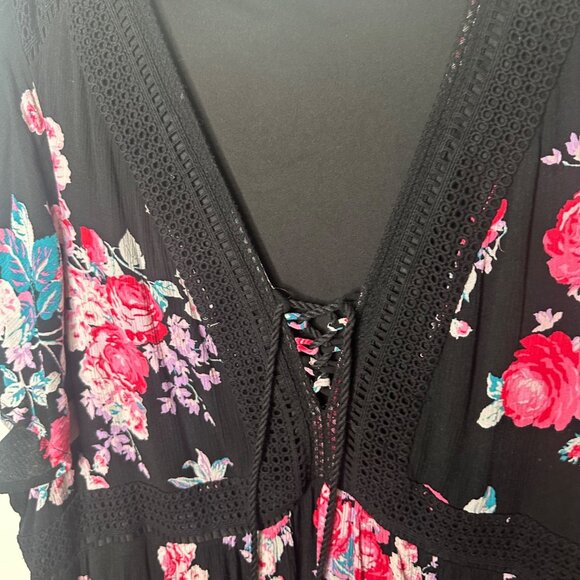 Torrid Black Floral Lace-Up Dress Womens Plus Size 6 Dark Cottage Whimsigoth - Picture 3 of 16